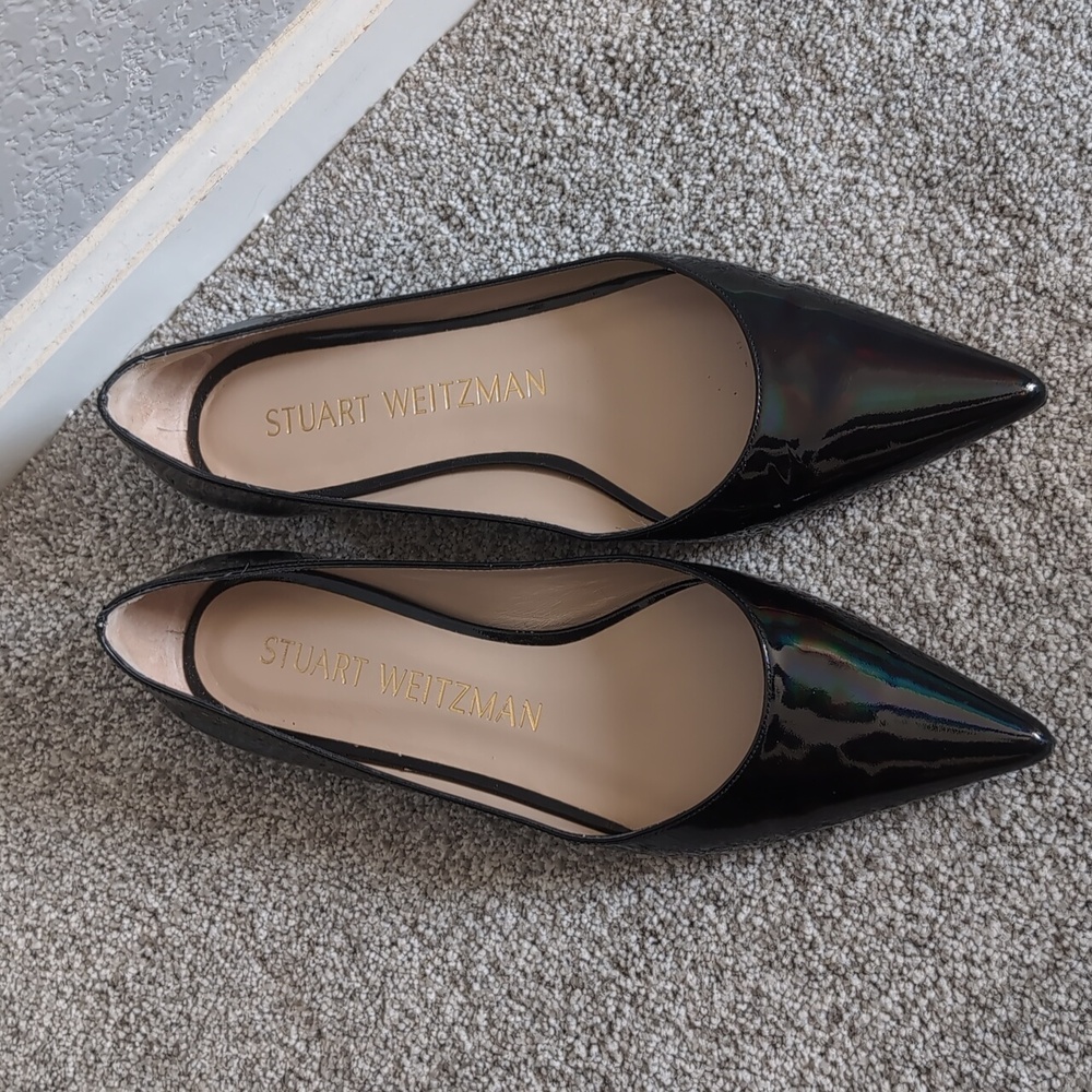 Stuart Weitzman Iridescent Black Patent Leather Women's Flats Shoes - Picture 2 of 9